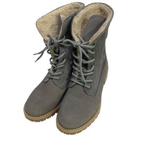 Tamaris Primaloft Gray Suede Lace up Sherpa Lined Above Ankle Boots  8.5/39 Boho
